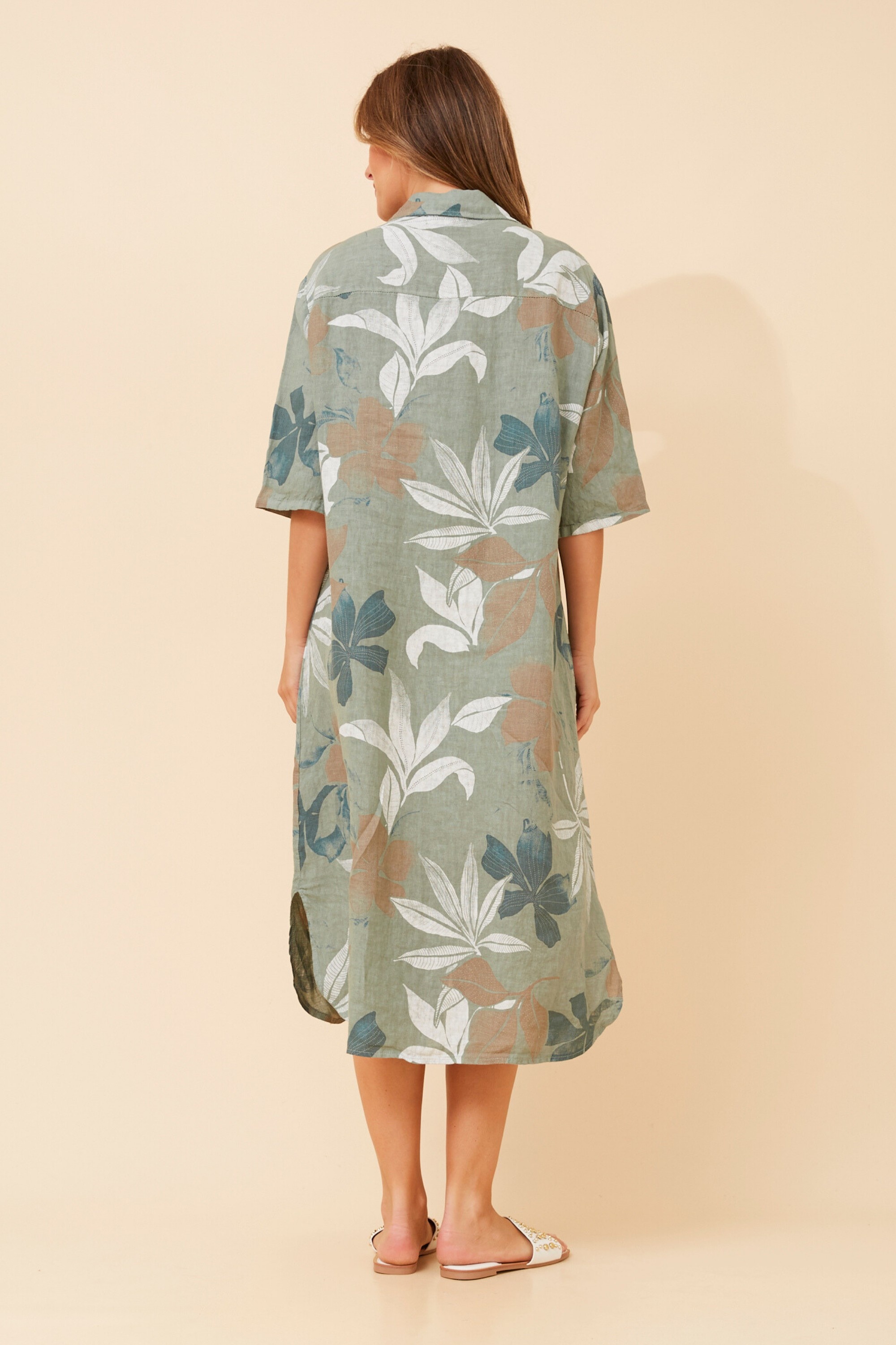 JUNO LEAF PRINT LINEN DRESS