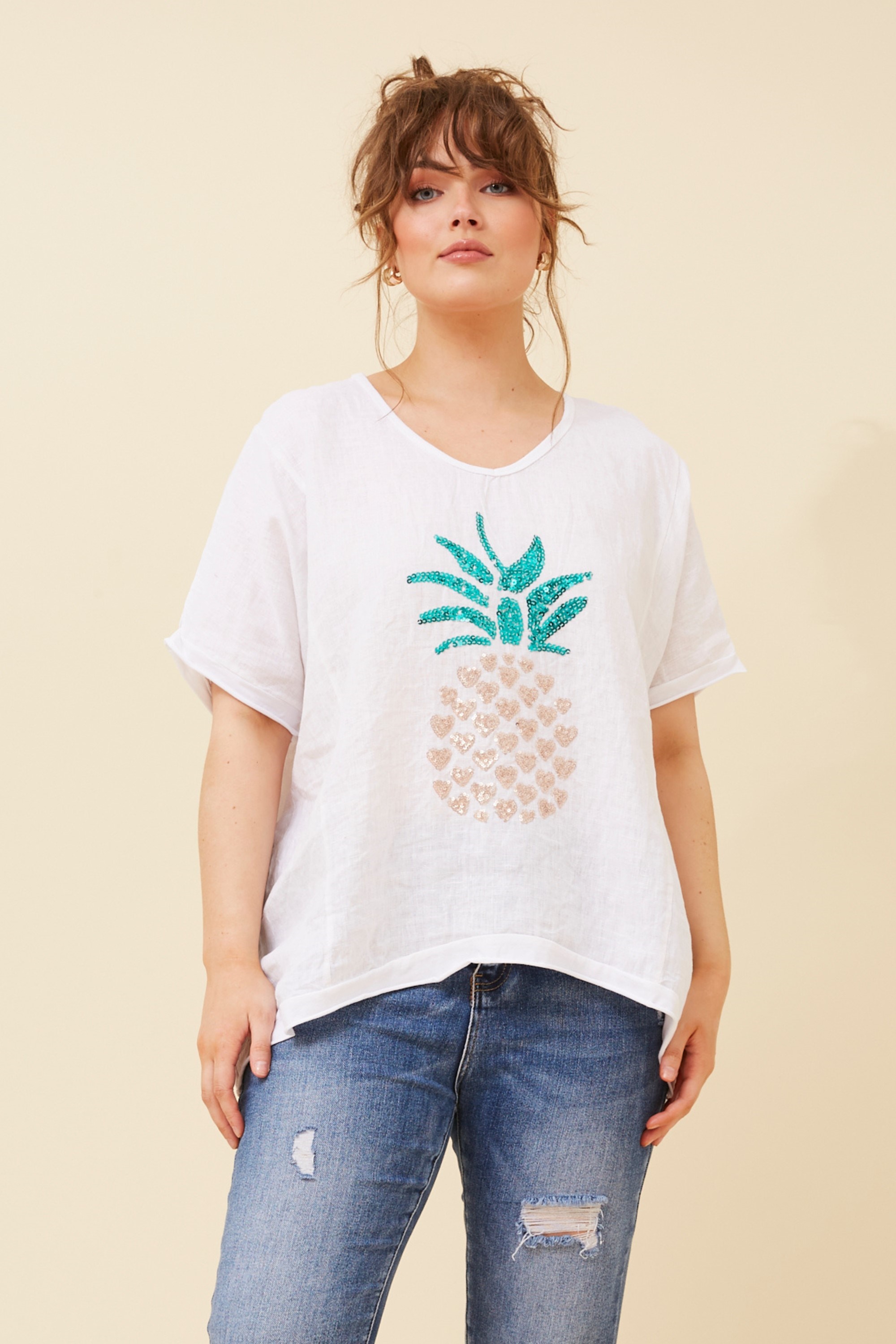 KAY PINEAPPLE LINEN TOP