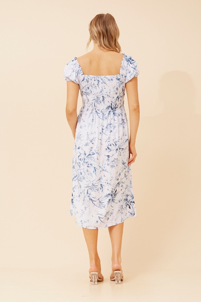 KEEVAH FLORAL OFF SHOULDER MIDI DRESS