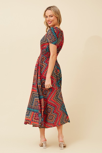 KEGAN ABSTRACT PRINT MIDI DRESS