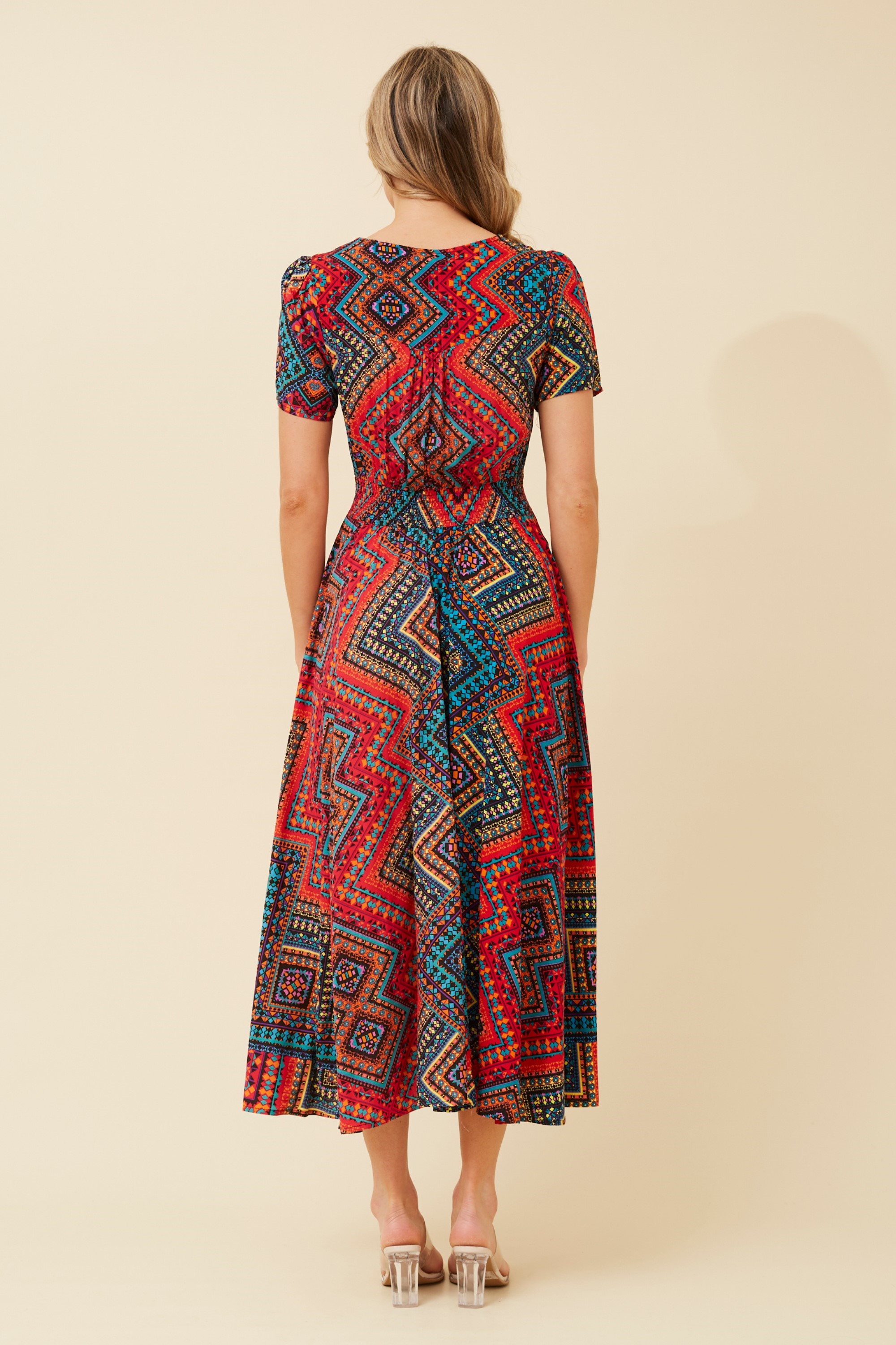 KEGAN ABSTRACT PRINT MIDI DRESS