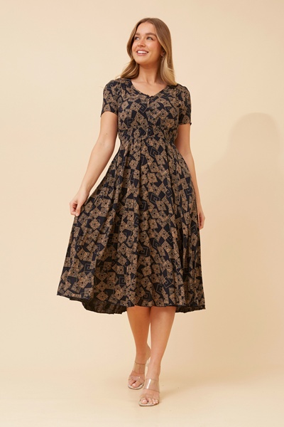 KEGAN ABSTRACT PRINT MIDI DRESS