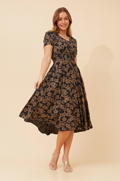 KEGAN ABSTRACT PRINT MIDI DRESS