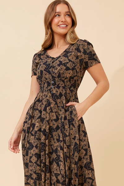 KEGAN ABSTRACT PRINT MIDI DRESS