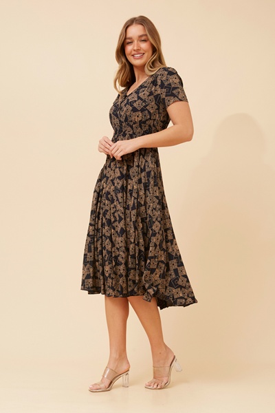 KEGAN ABSTRACT PRINT MIDI DRESS