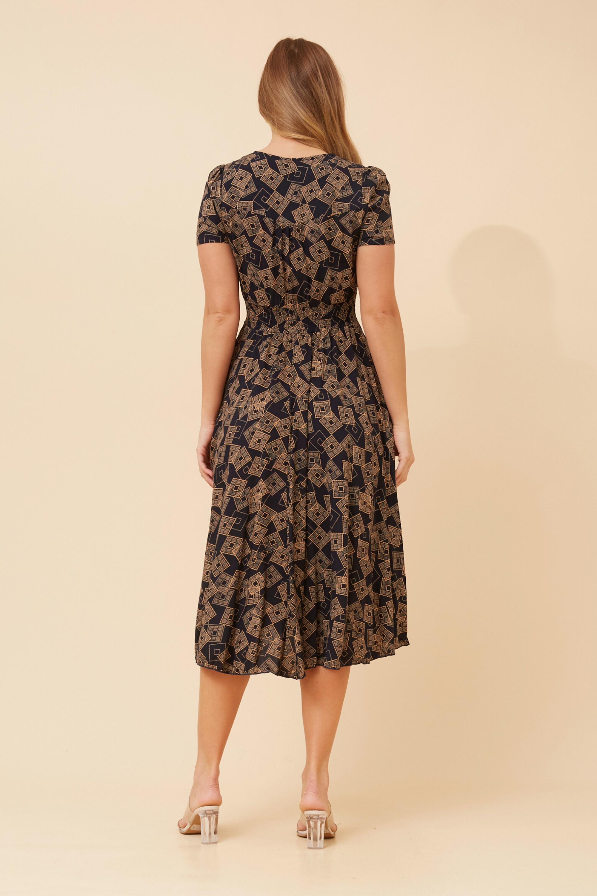 KEGAN ABSTRACT PRINT MIDI DRESS