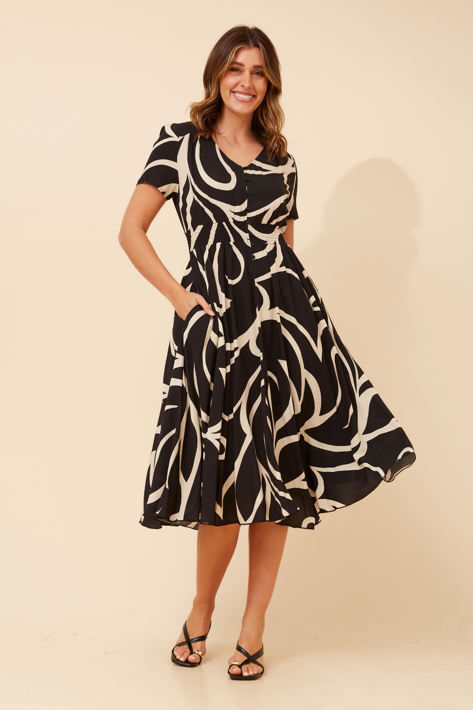 KEGAN ABSTRACT PRINT MIDI DRESS