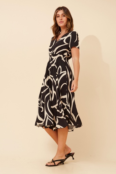 KEGAN ABSTRACT PRINT MIDI DRESS