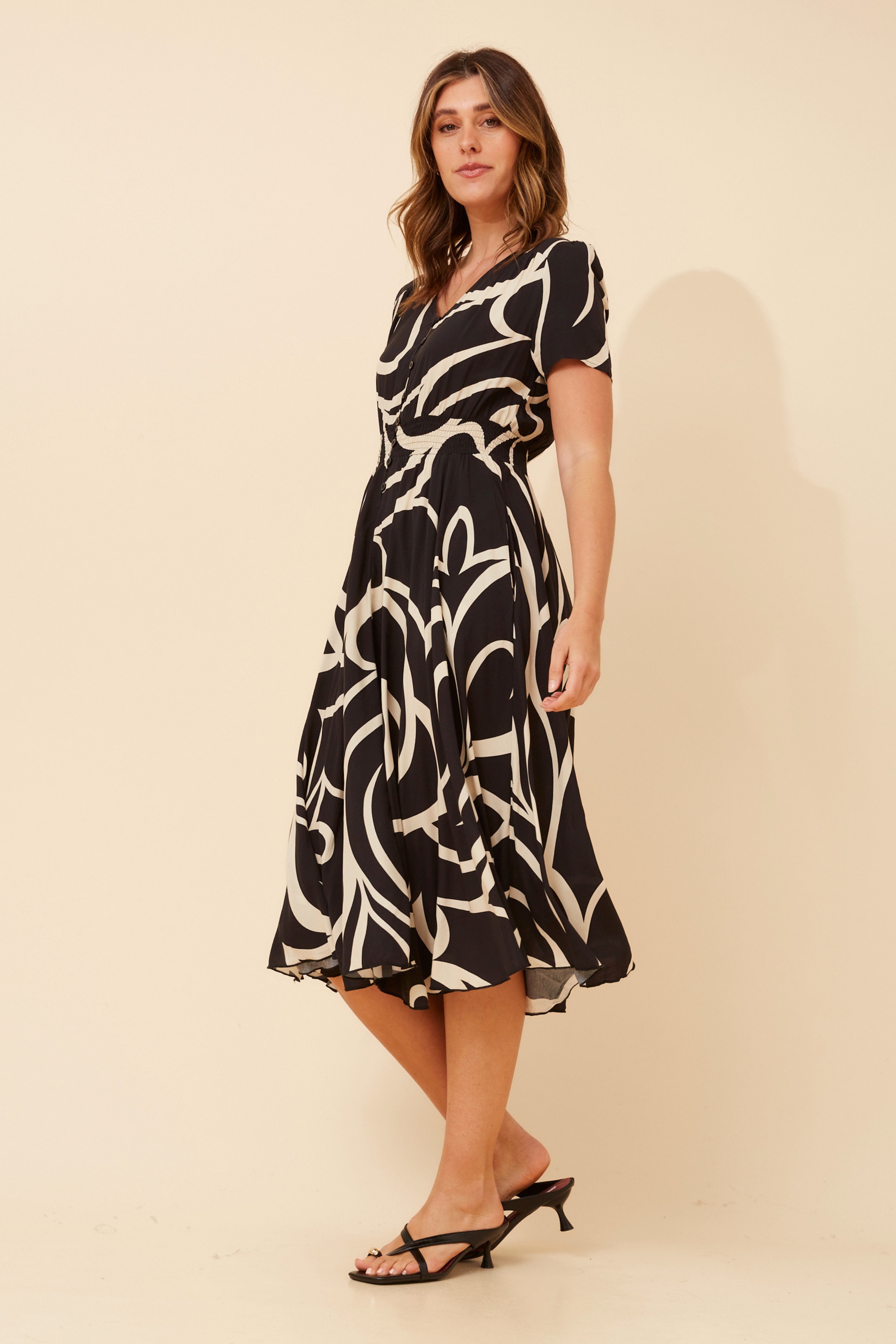 KEGAN ABSTRACT PRINT MIDI DRESS