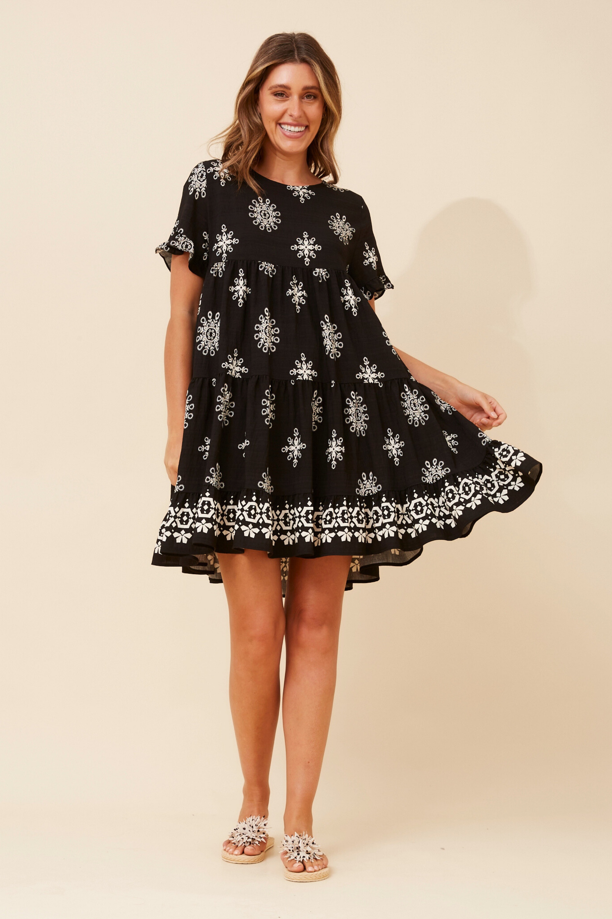 KELLY BORDER PRINT BABY DOLL DRESS