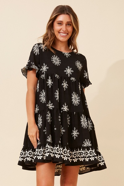 KELLY BORDER PRINT BABY DOLL DRESS