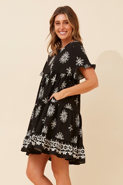 KELLY BORDER PRINT BABY DOLL DRESS