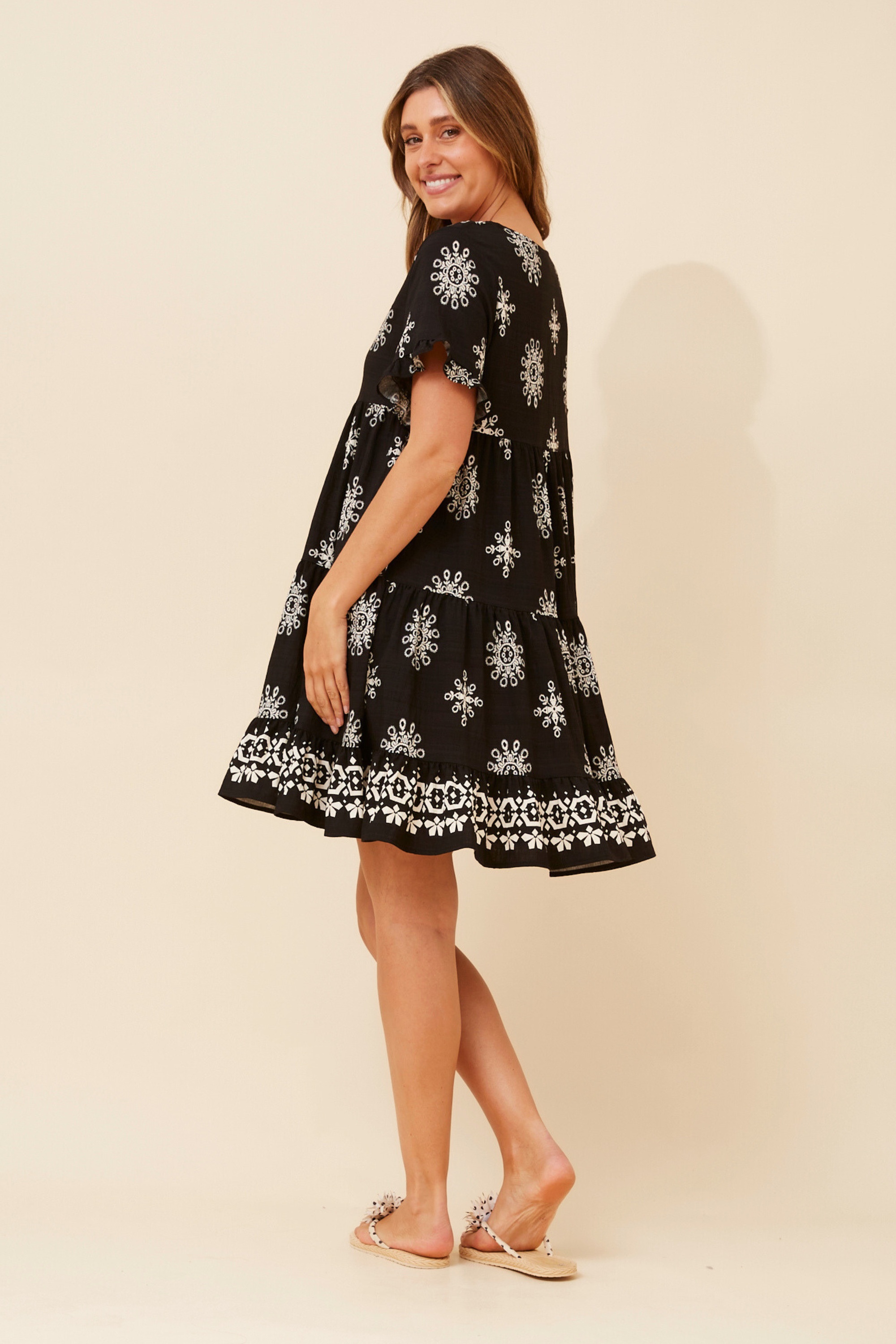 KELLY BORDER PRINT BABY DOLL DRESS