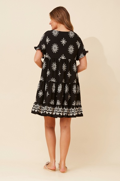 KELLY BORDER PRINT BABY DOLL DRESS