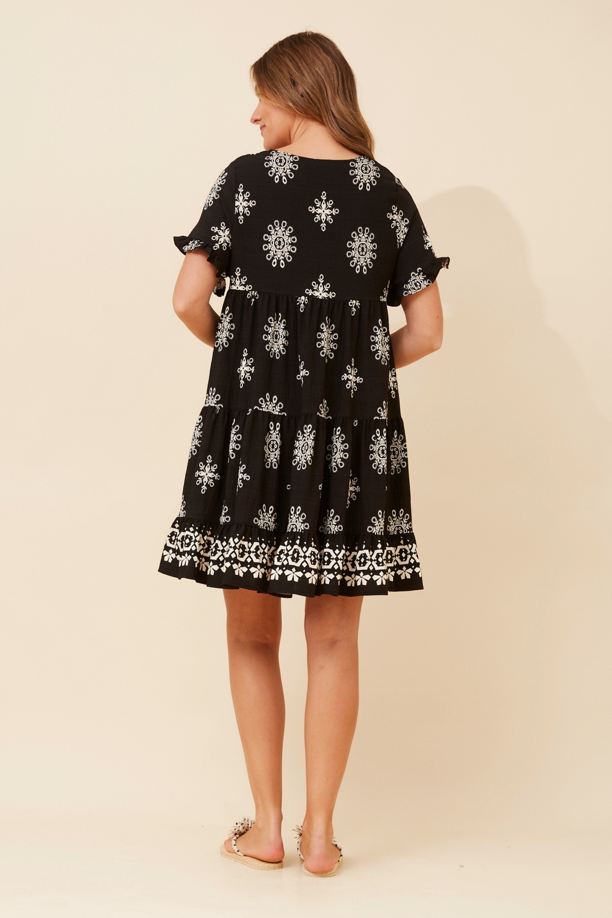 KELLY BORDER PRINT BABY DOLL DRESS