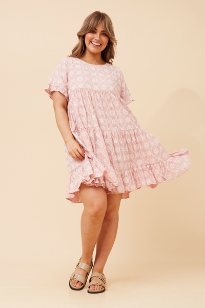 KELLY EMBROIDERY PRINTED BABYDOLL DRESS