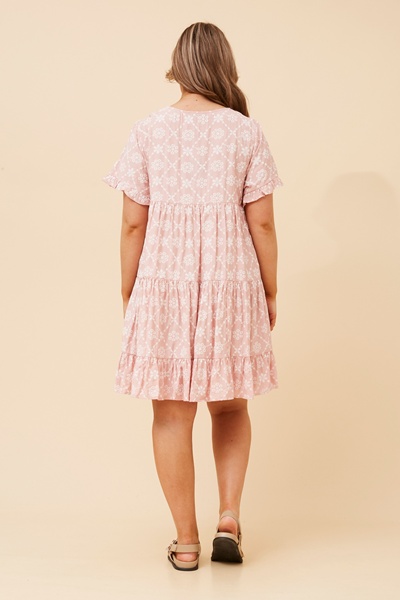 KELLY EMBROIDERY PRINTED BABYDOLL DRESS