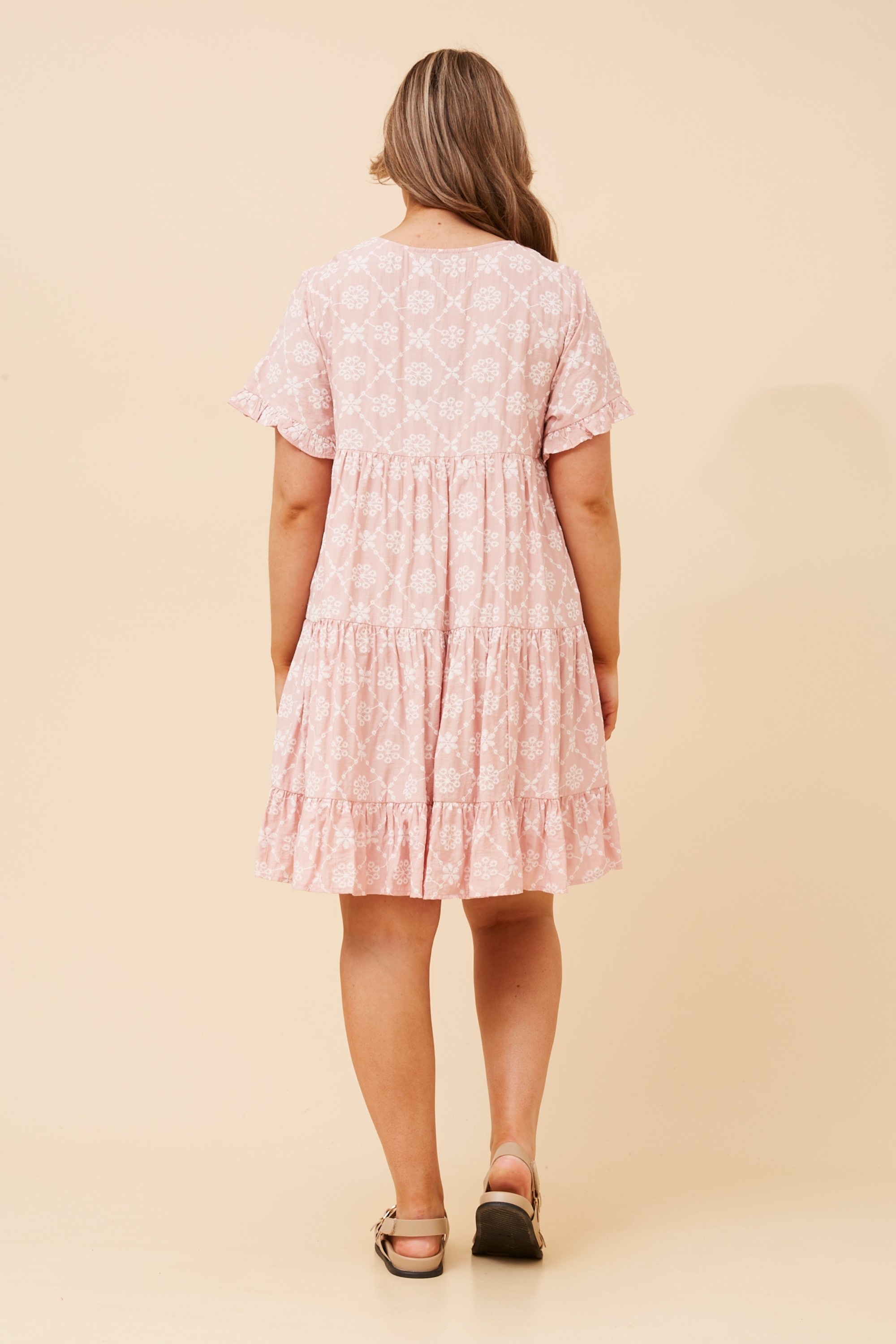 KELLY EMBROIDERY PRINTED BABYDOLL DRESS