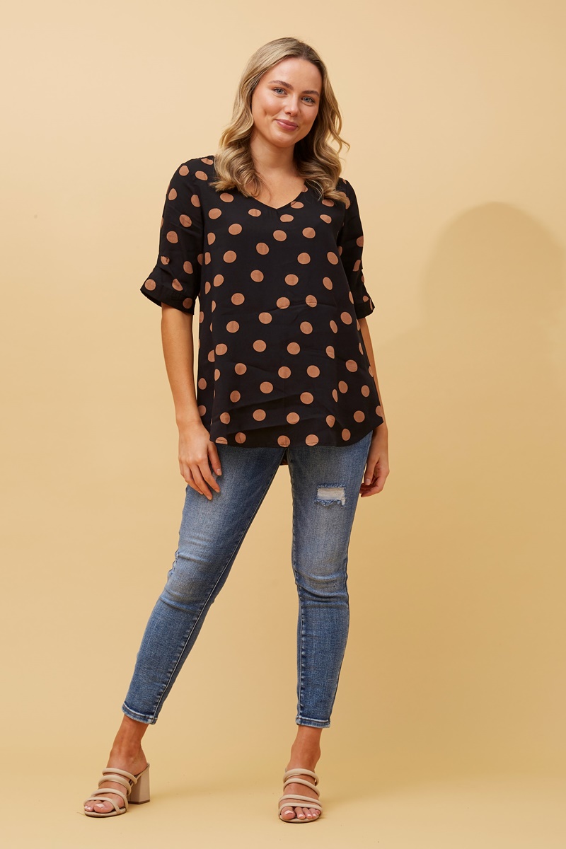 Kendra polka dot button detail top | Buy Online | Femme Connection