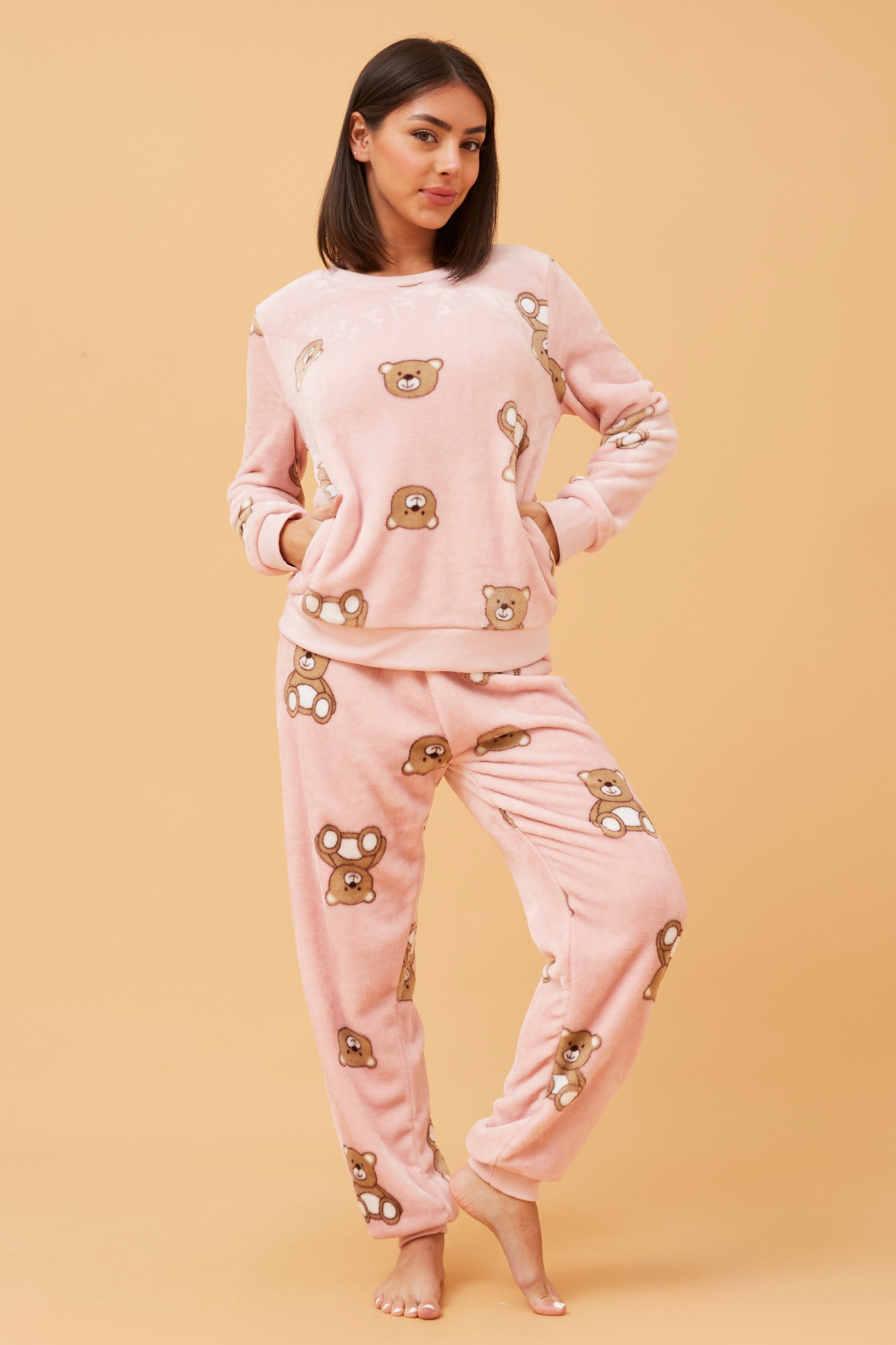 KENNY TEDDY PRINT PLUSH PYJAMA SET