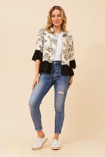 KENSLEY FLORAL PRINT FRILL JACKET
