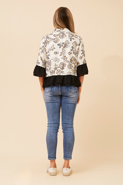 KENSLEY FLORAL PRINT FRILL JACKET