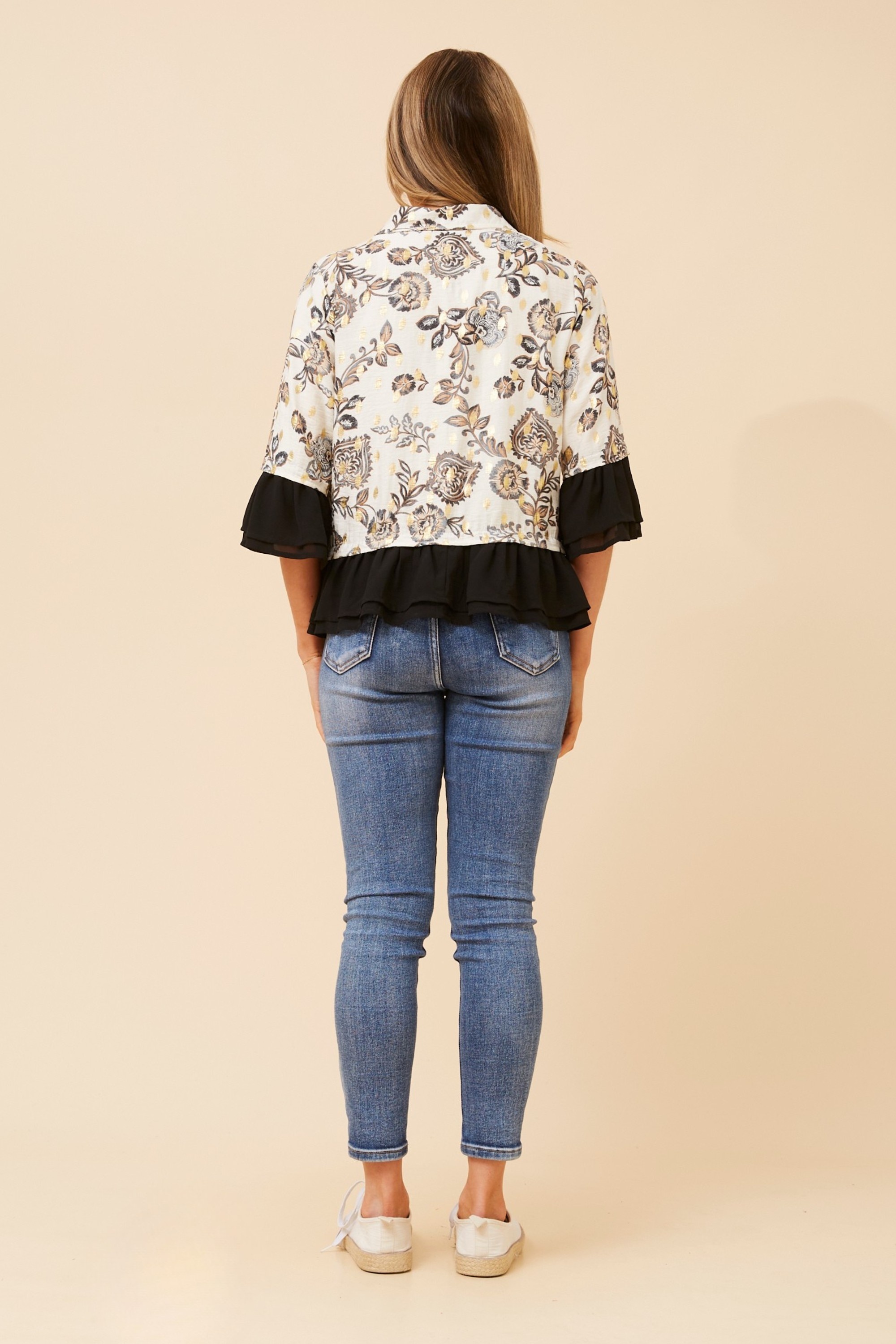 KENSLEY FLORAL PRINT FRILL JACKET