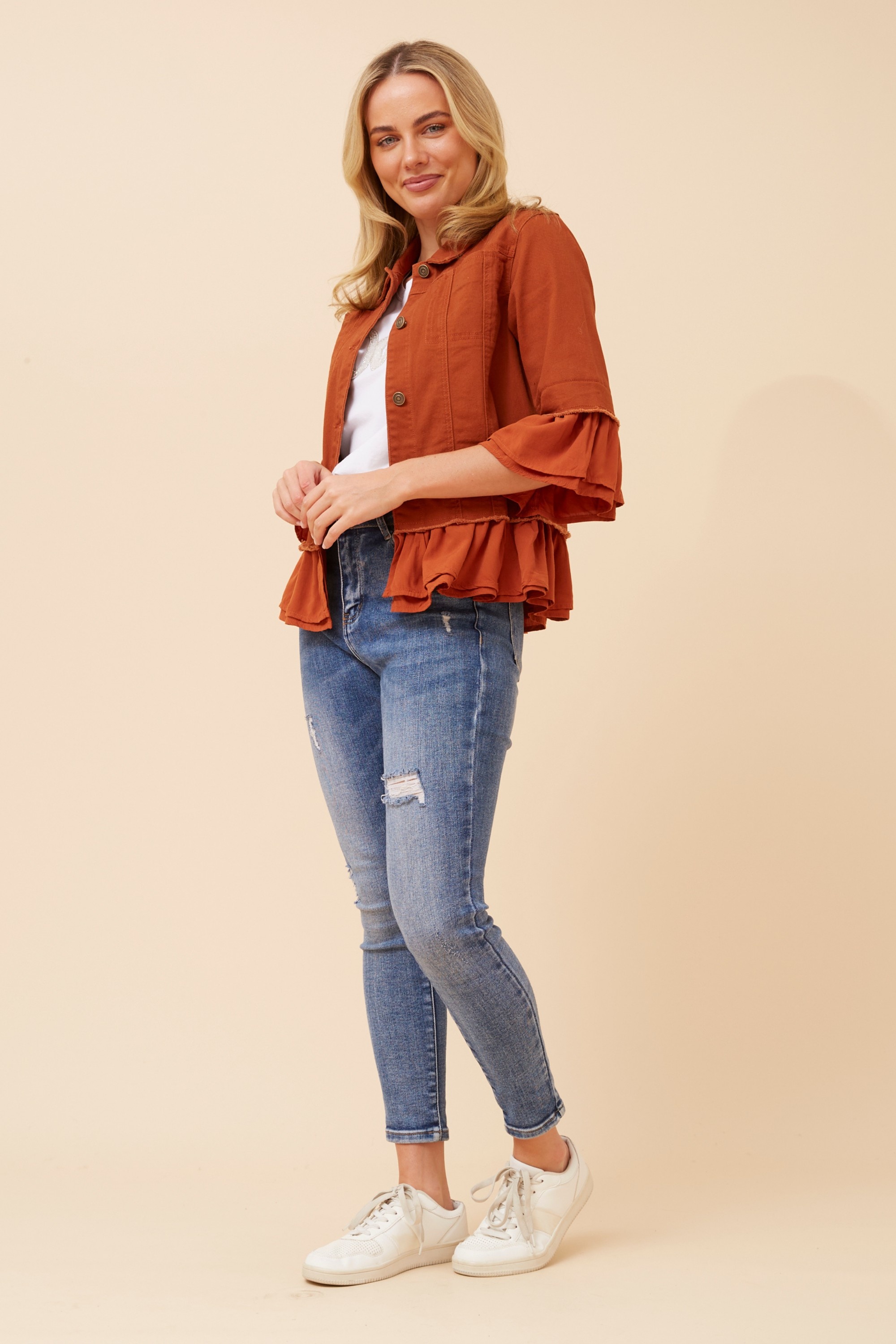 KENSLEY FRILL DENIM JACKET