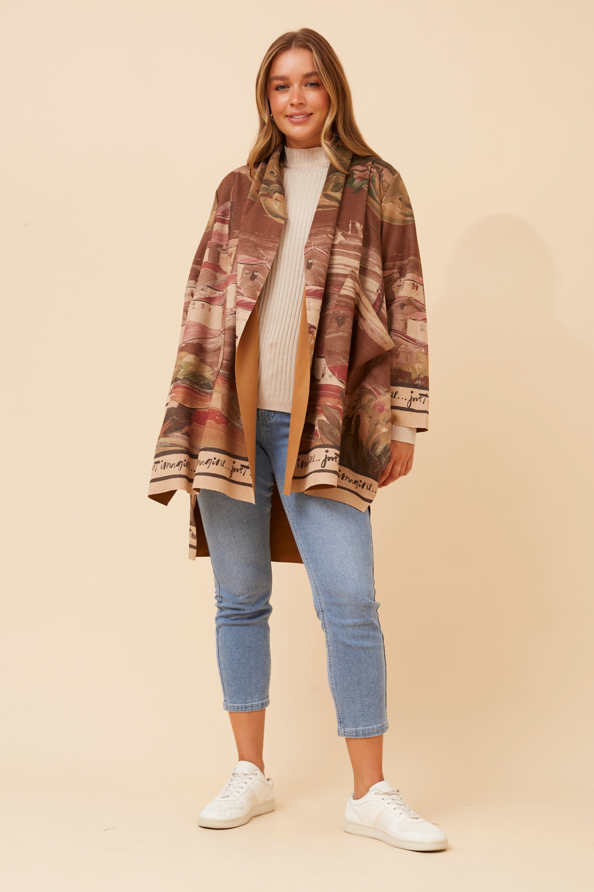 KERENA ABSTRACT PRINT SUEDE COAT
