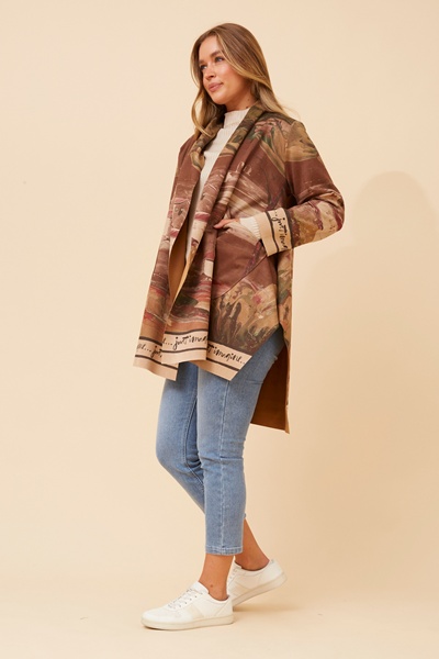 KERENA ABSTRACT PRINT SUEDE COAT