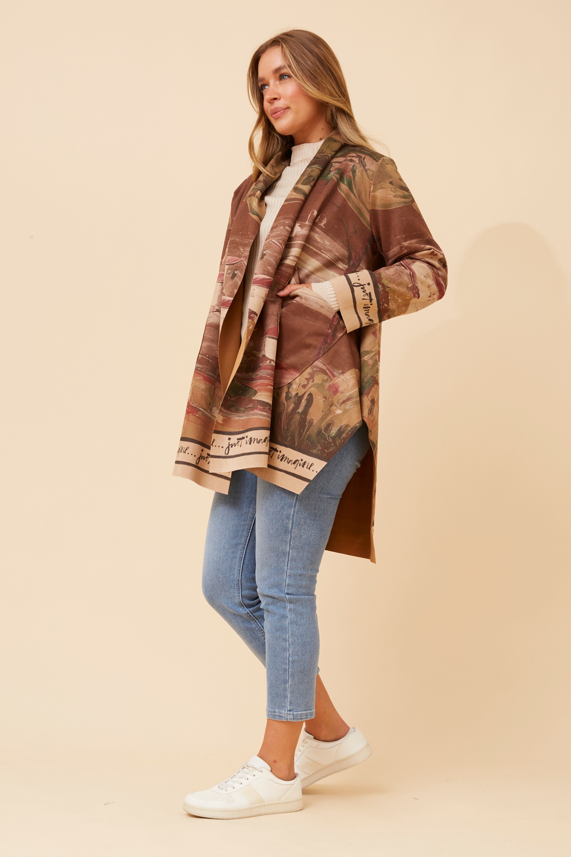 KERENA ABSTRACT PRINT SUEDE COAT
