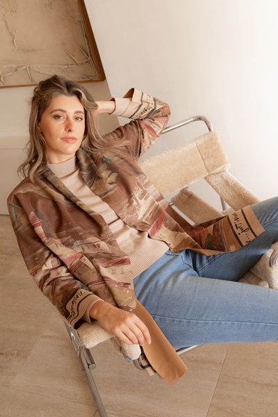 KERENA ABSTRACT PRINT SUEDE COAT