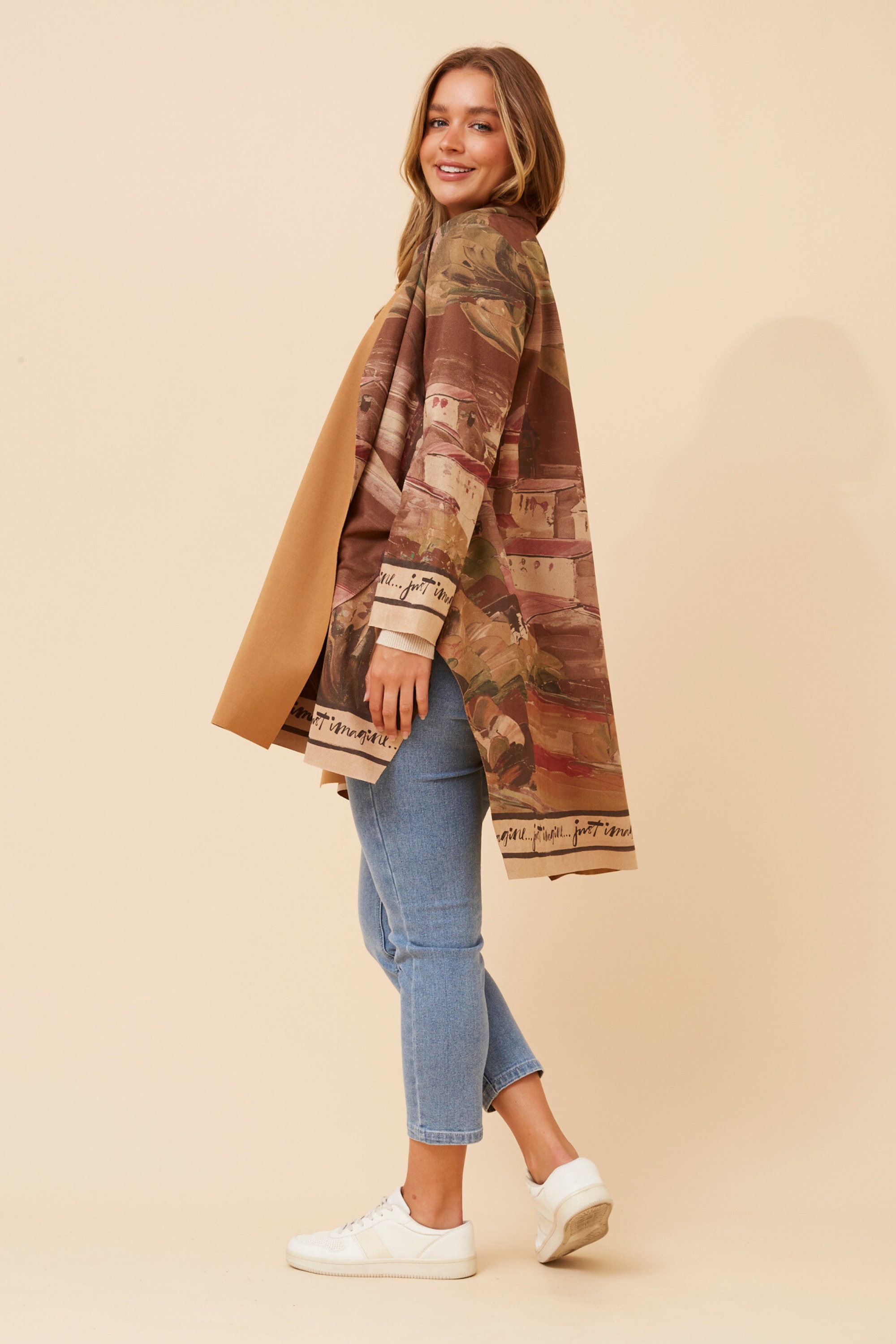 KERENA ABSTRACT PRINT SUEDE COAT