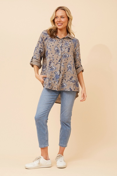 KIANI PAISLEY PRINT LINEN TOP