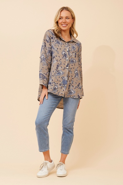 KIANI PAISLEY PRINT LINEN TOP