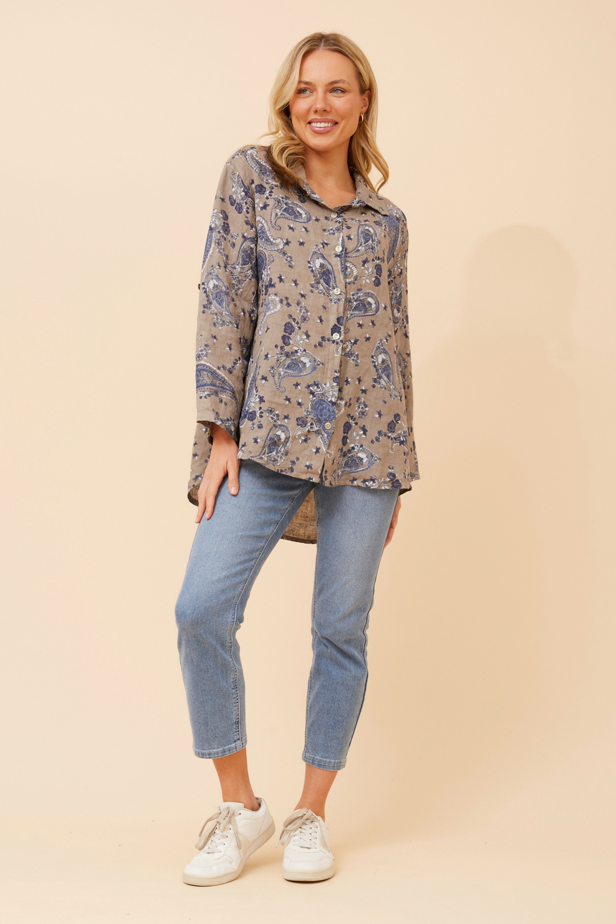 KIANI PAISLEY PRINT LINEN TOP