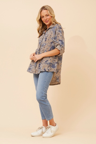 KIANI PAISLEY PRINT LINEN TOP