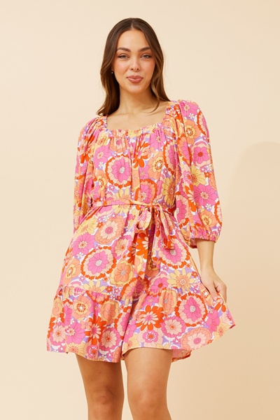 KIMAYA OFF-SHOULDER LINEN BLEND DRESS