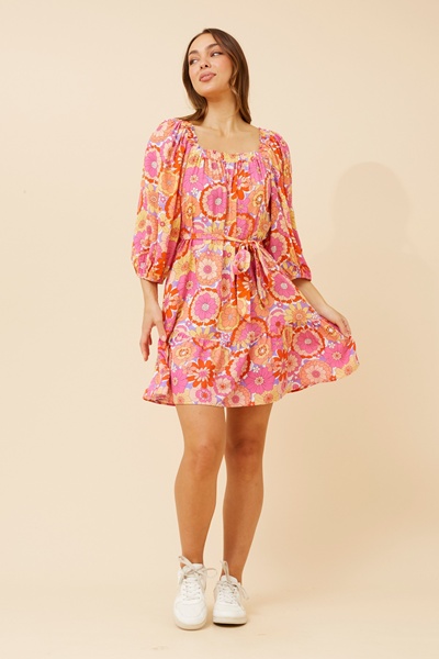 KIMAYA OFF-SHOULDER LINEN BLEND DRESS