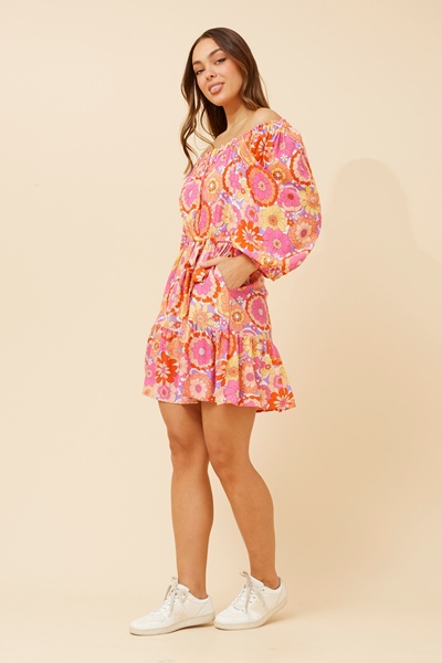 KIMAYA OFF-SHOULDER LINEN BLEND DRESS