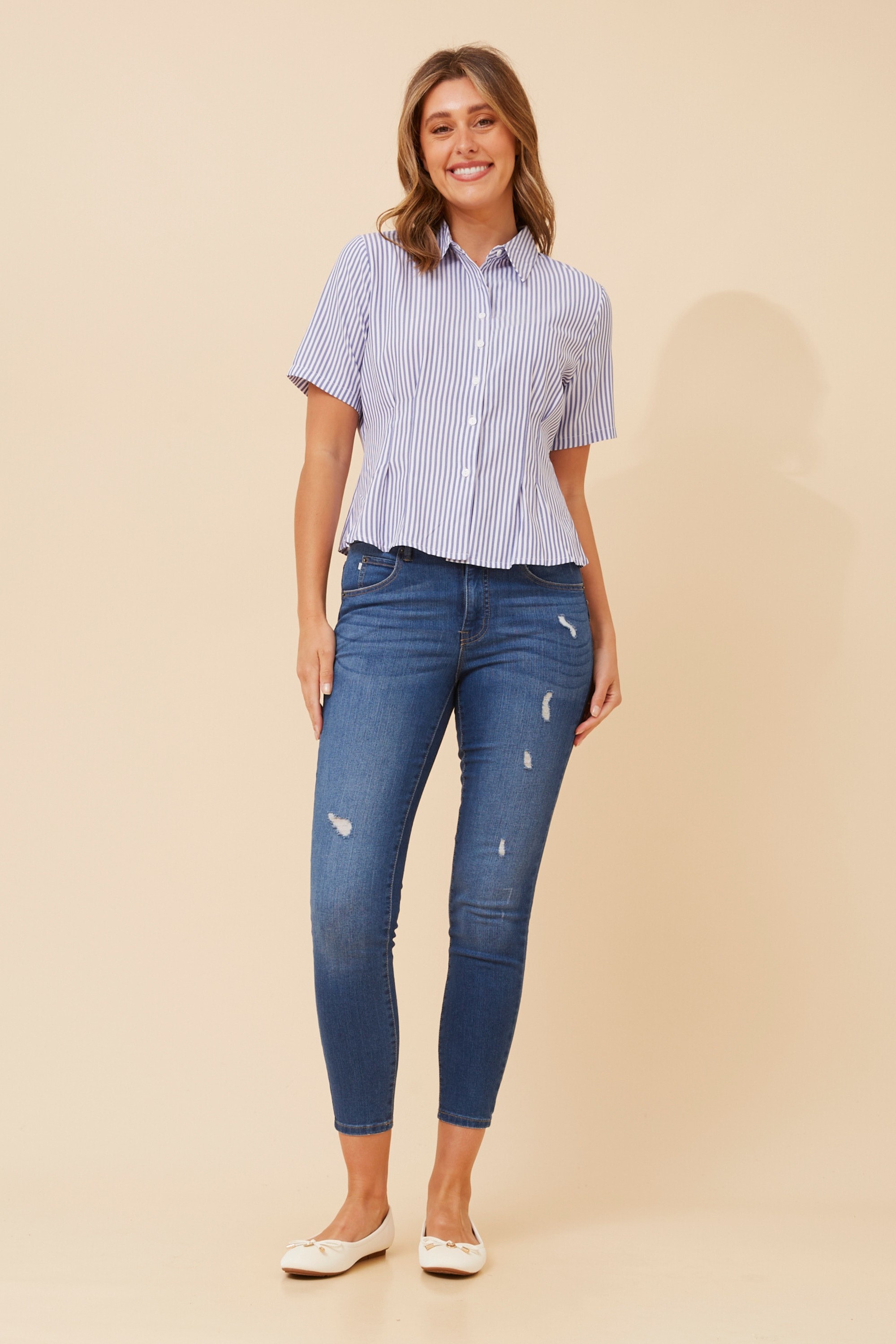 KIMIKO STRIPE PINTUCK SHIRT