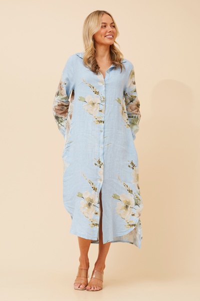 KIMMY FLORAL LINEN SHIRT DRESS