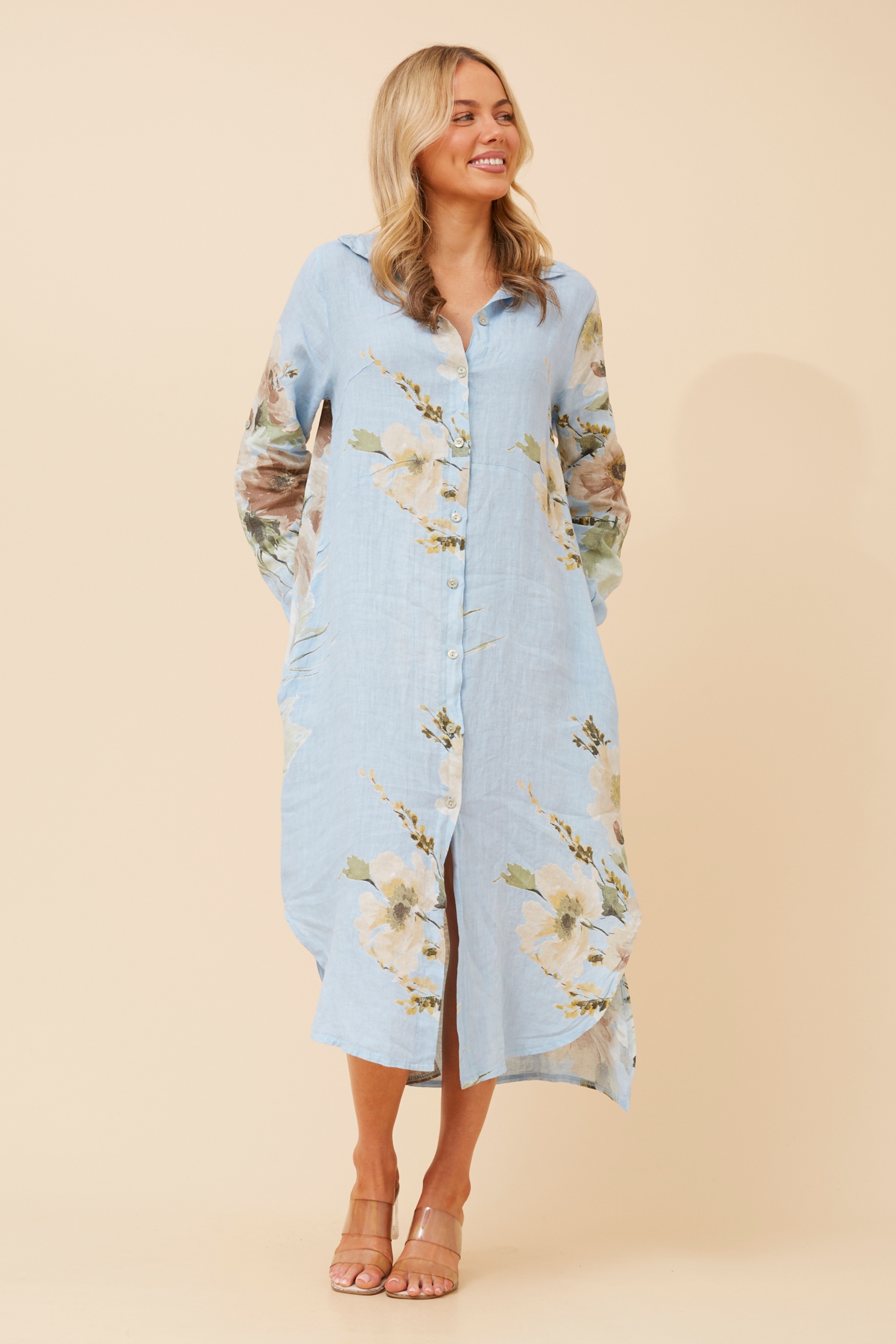 KIMMY FLORAL LINEN SHIRT DRESS