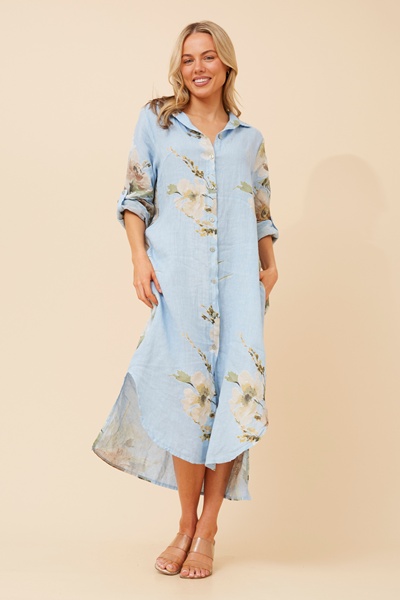 KIMMY FLORAL LINEN SHIRT DRESS