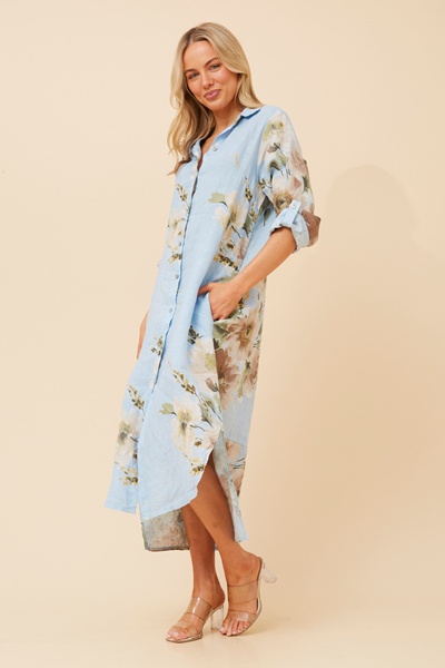 KIMMY FLORAL LINEN SHIRT DRESS