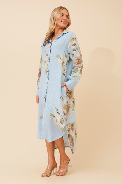 KIMMY FLORAL LINEN SHIRT DRESS