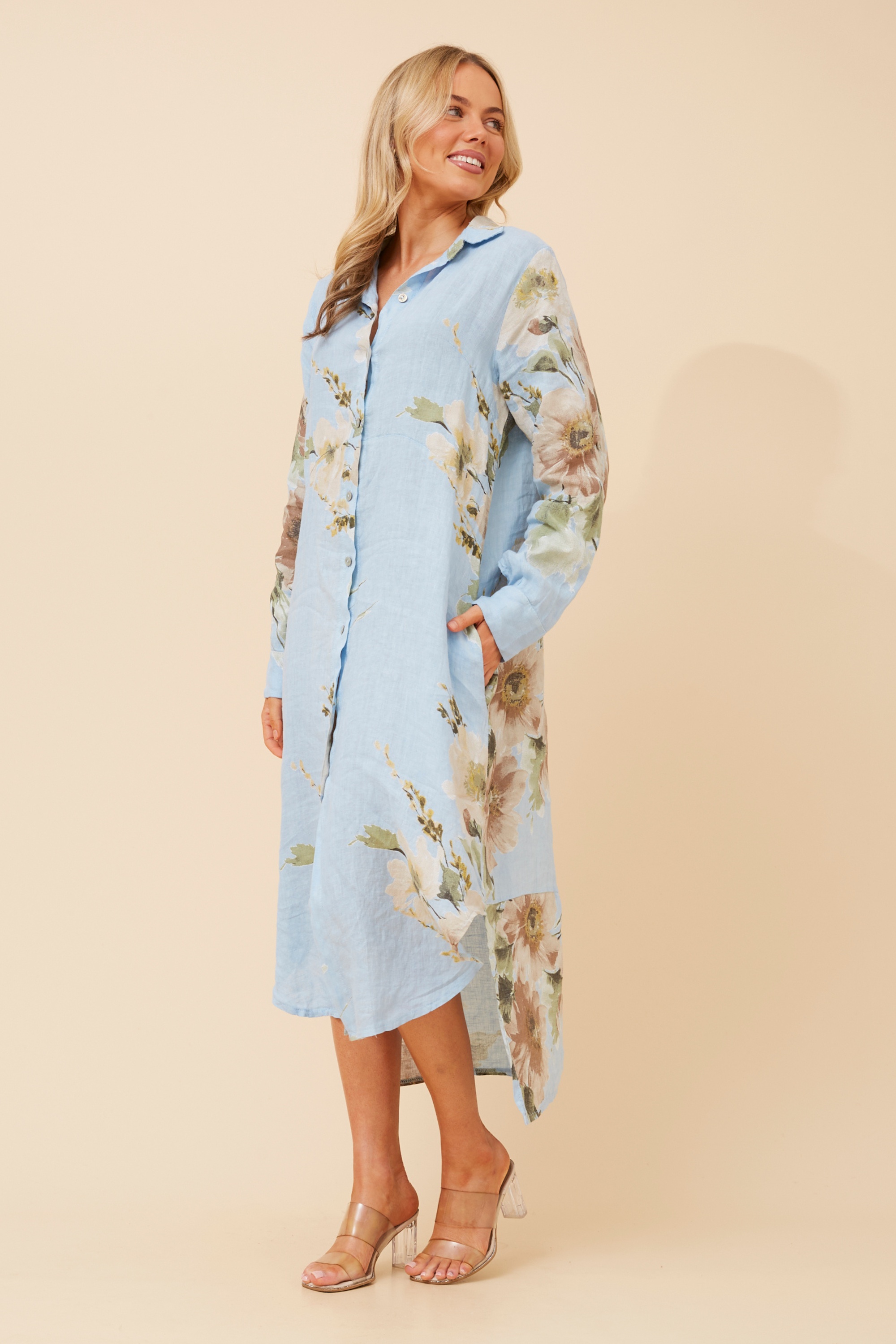 KIMMY FLORAL LINEN SHIRT DRESS