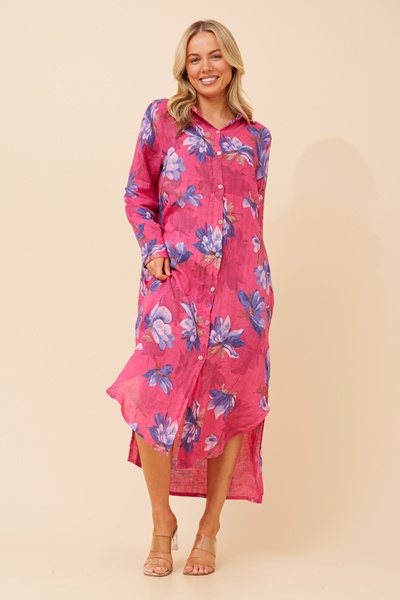 KIMMY FLORAL LINEN SHIRT DRESS