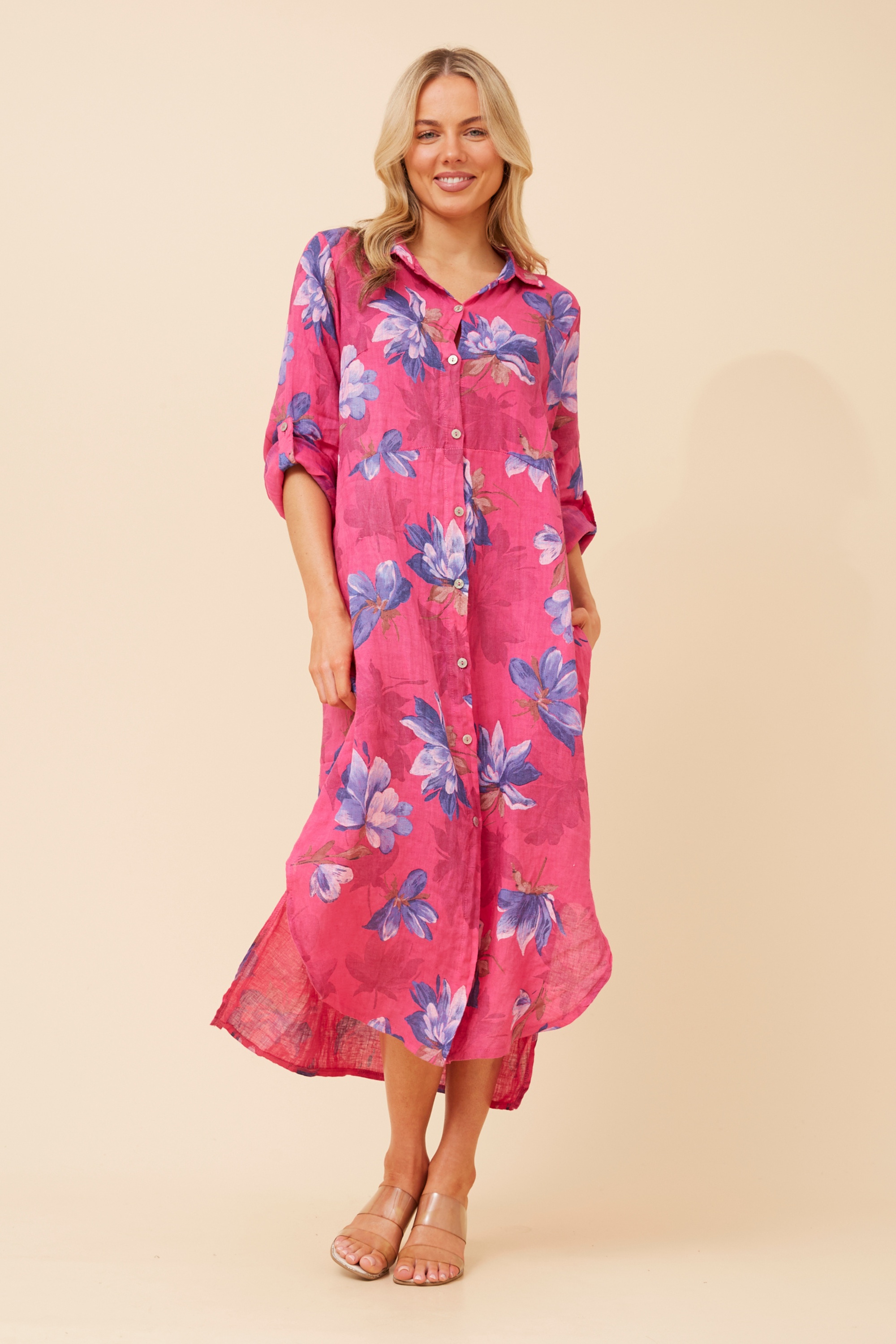 KIMMY FLORAL LINEN SHIRT DRESS