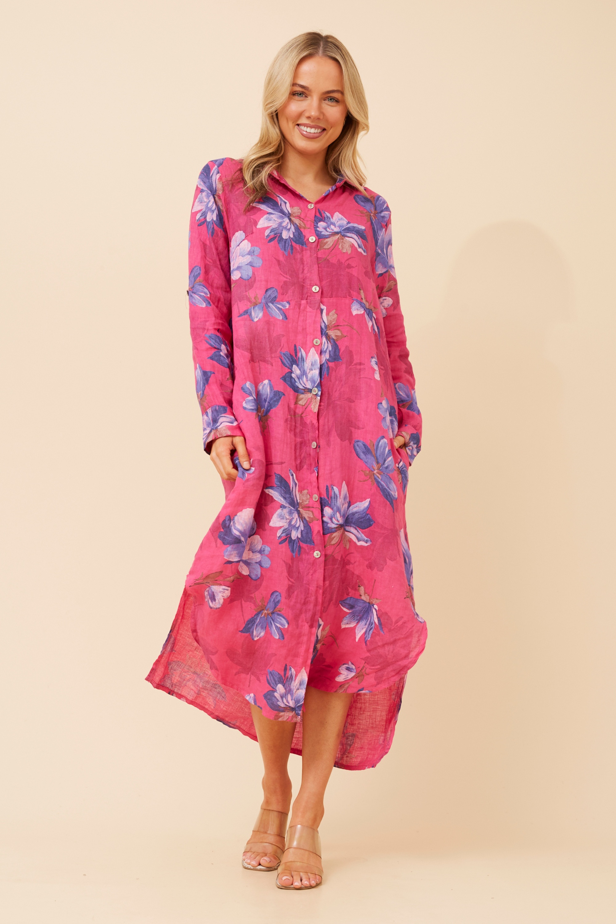KIMMY FLORAL LINEN SHIRT DRESS